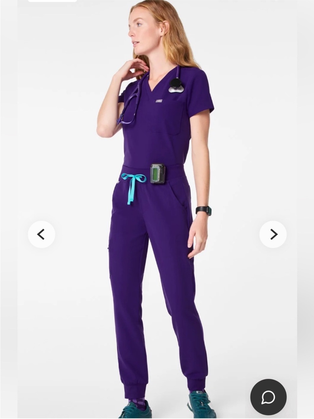 Figs Purple Scrub Jumpsuit with Teal Drawstring